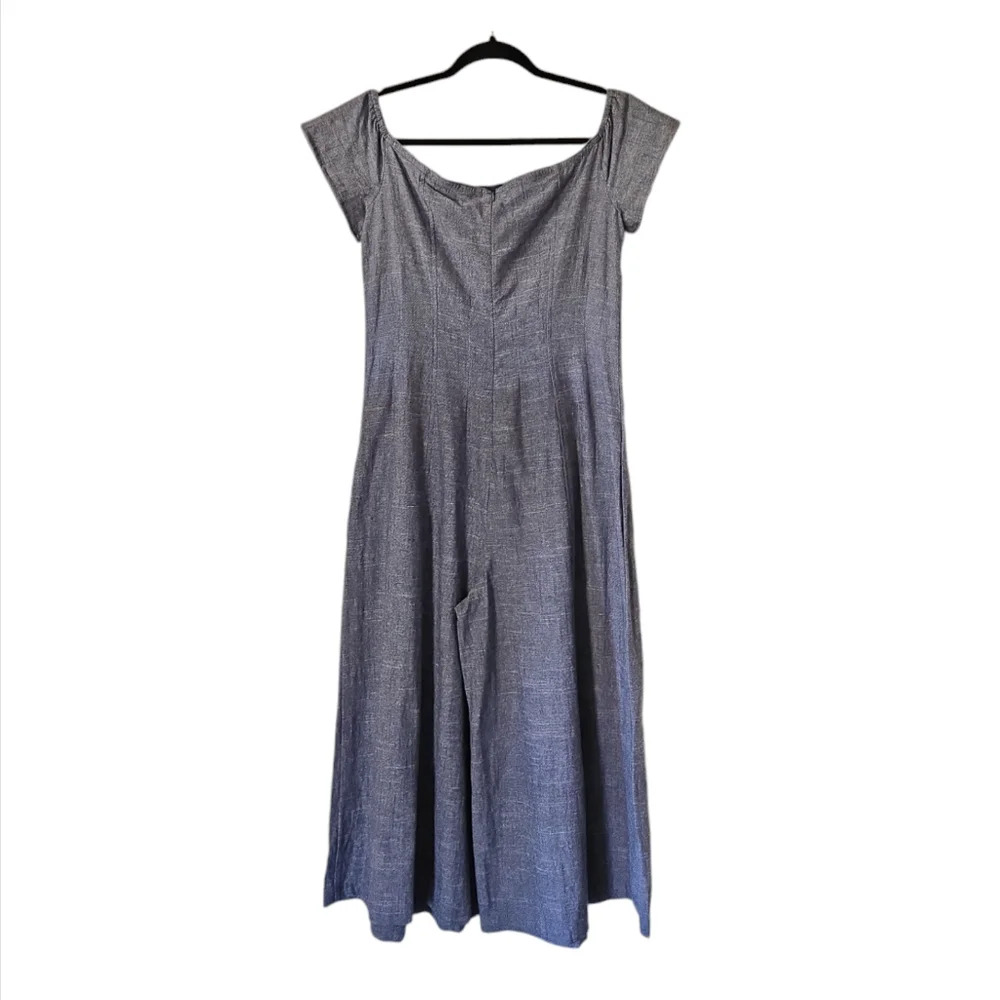 Free People Women’s Jumpsuit Rumi Blue Off The Shoulder Pleated Wide Leg Size 12 - Picture 2 of 12
